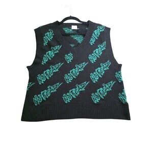 H&M X No Fear Preppy All Over Print Sweater Vest Men’s Sz Medium Black Green